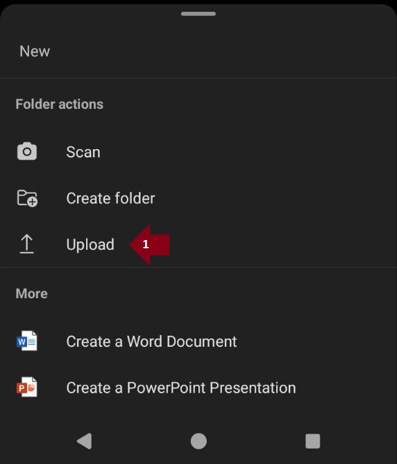 Upload menu on a synced folder